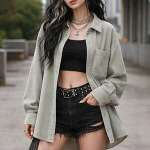 Wishlist Gray Corduroy Shacket Jacket M Button Front 90s Skater Girl Soft Grunge